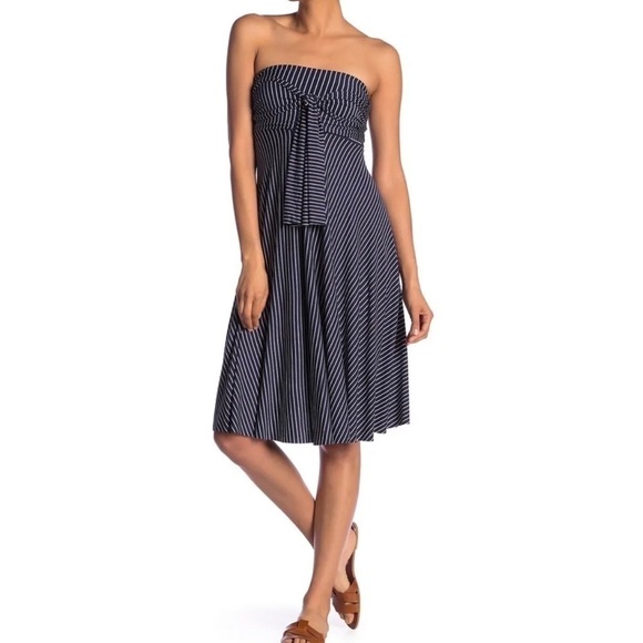 Elan 8 Way Convertible Multi Way Striped Jersey Dress Swim Coverup Blue White M - Picture 4 of 14